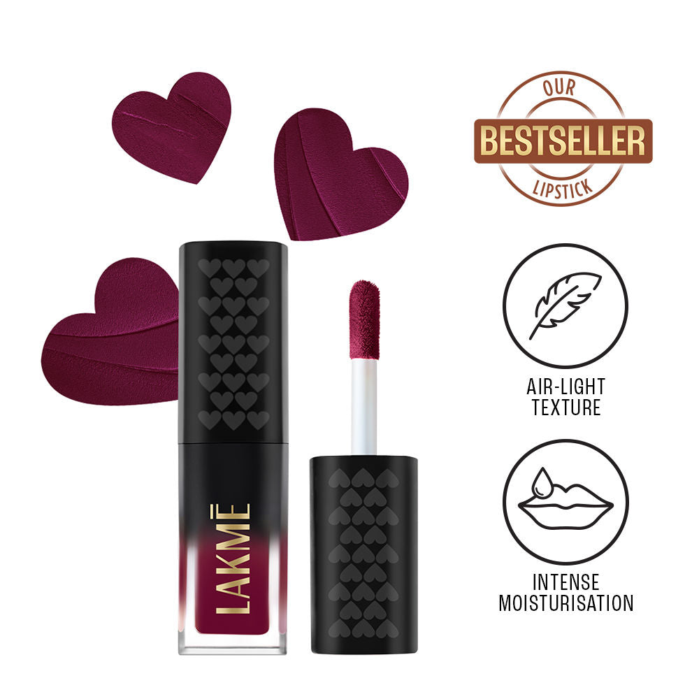 Lakme Xtraordin-airy Lip Mousse Mini - Dark Cherry - Velvet Matte Finish Airlight & Moisturizing Formula with Cocoa Butter Travel friendly - 1.8