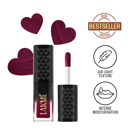 Lakme Xtraordin-airy Lip Mousse Mini - Dark Cherry - Velvet Matte Finish Airlight & Moisturizing Formula with Cocoa Butter Travel friendly - 1.8