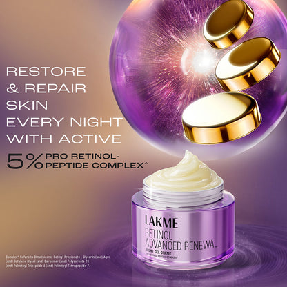 Lakme Retinol Advanced Renewal Night Gel Creme Pro-Retinol Peptide Complex, 50 g - Image 5