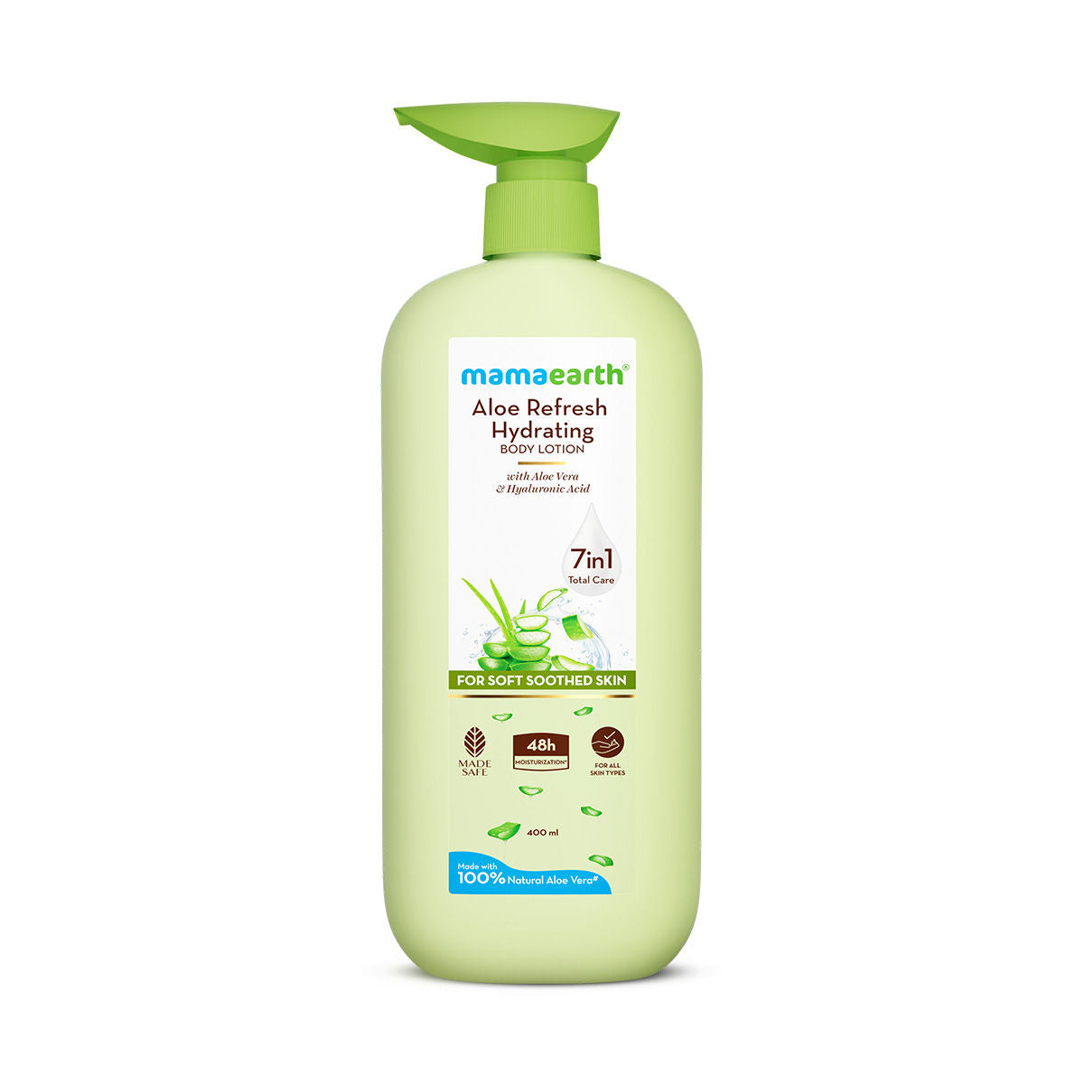 Mamaearth Aloe Refresh Hydrating Body Lotion with Aloe Vera & HA for Soft Soothed Skin 400 ml | 48H Moisturization in Summer| 100% Natural Aloe Vera| Lightweight, Non-Sticky Smooth Skin| All Skin Types
