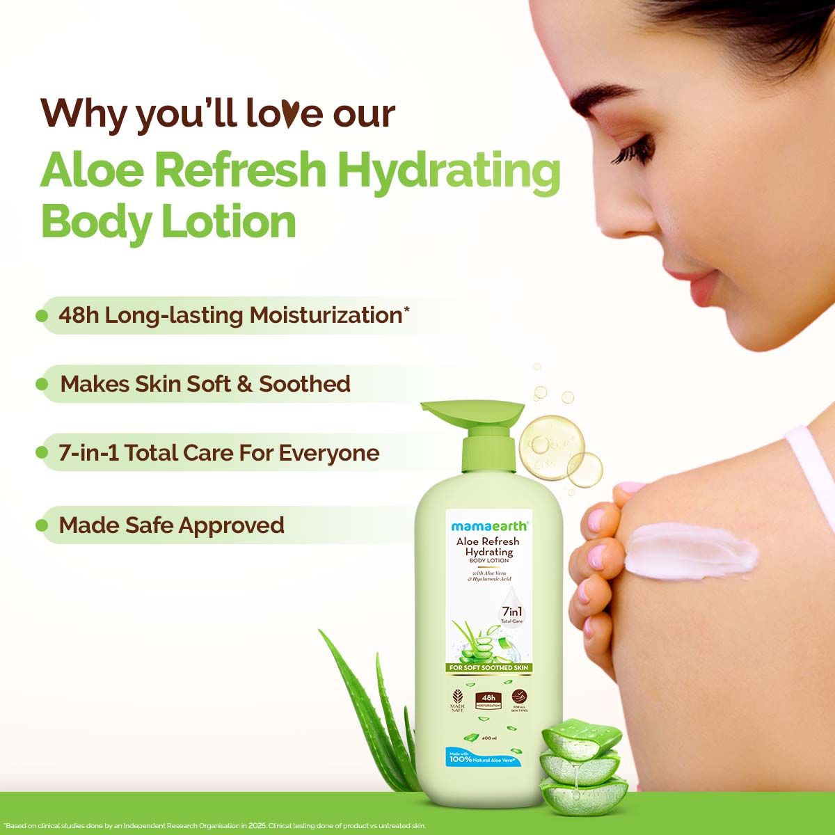 Mamaearth Aloe Refresh Hydrating Body Lotion with Aloe Vera & HA for Soft Soothed Skin 400 ml | 48H Moisturization in Summer| 100% Natural Aloe Vera| Lightweight, Non-Sticky Smooth Skin| All Skin Types - Image 4