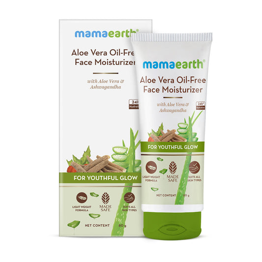 Mamaearth Aloe Vera Oil-Free Face Moisturizer for Oily Skin with Aloe Vera & Ashwagandha for a Youthful Glow (80 gm)