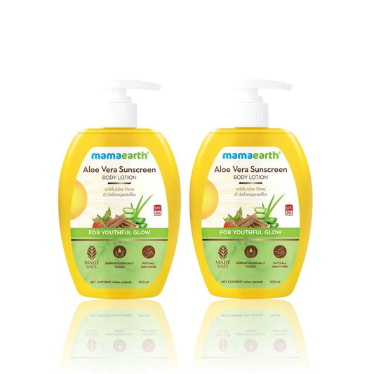 Mamaearth Aloe Vera Sunscreen Body Lotion SPF 30 - With Aloe Vera & Ashwagandha For a Youthful Glow - 300 ml (Pack of 2)