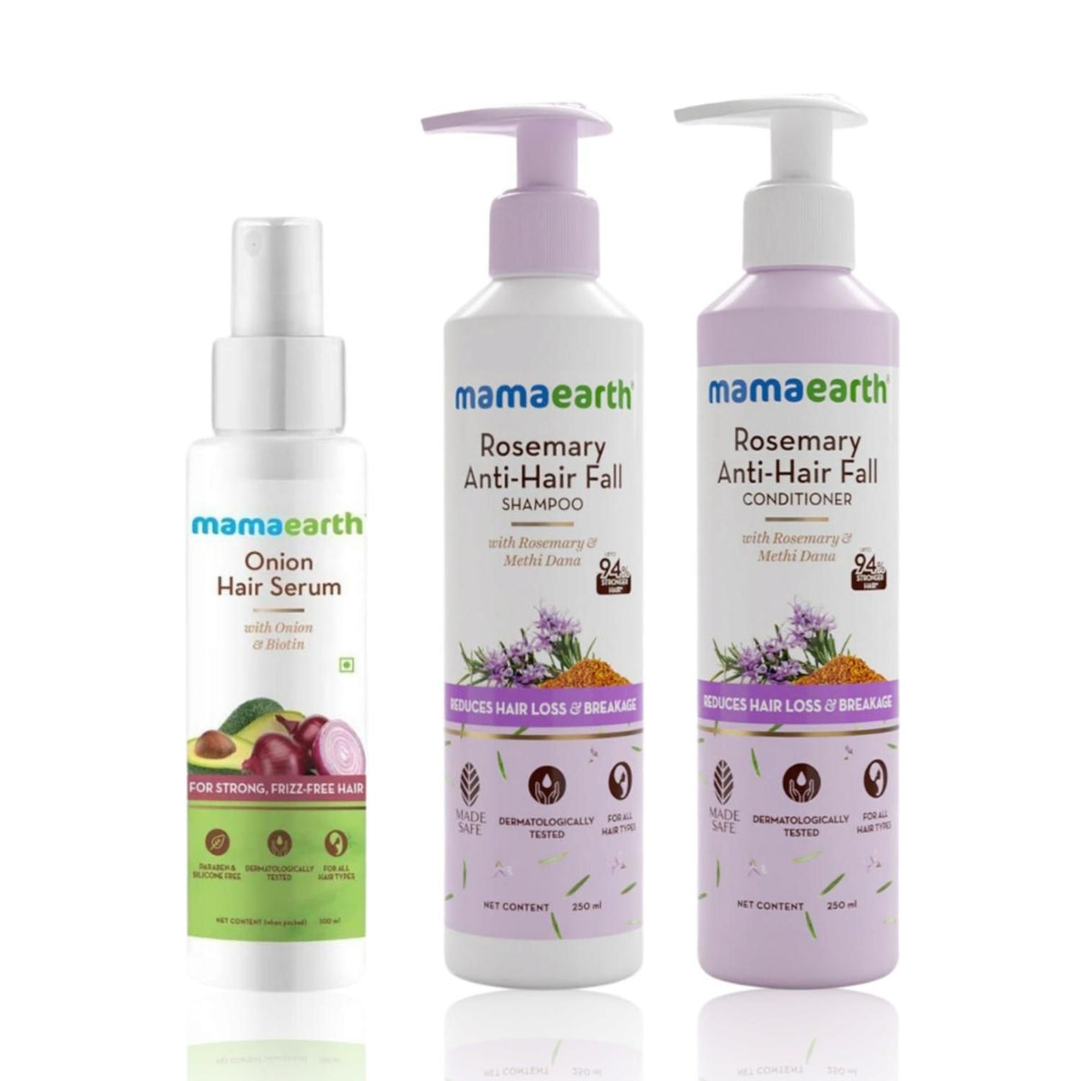 Mamaearth Anti-Hair Loss & Breakage Cleanse, Nourish & Protect Combo : Rosemary Shampoo (250 ml) +Rosemary Conditioner (250 ml) + Onion Hair Serum (100 ml) - Image 2