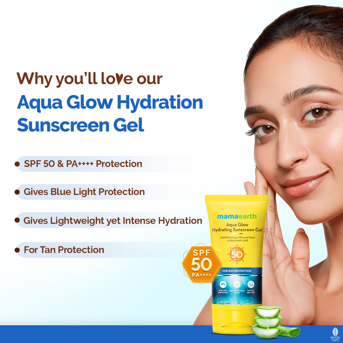 Mamaearth Aqua Glow Hydrating Sunscreen Gel with Himalayan Thermal Water & Hyaluronic Acid SPF 50 PA+++ (50 gm) - Image 4
