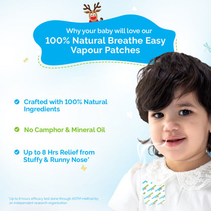 Mamaearth Baby 100% Natural Breathe Easy Vapour Patches with Eucalyptus Oil & Peppermint Oil - 5 pcs 100% Natural Ingredients | Free from Camphor & Mineral Oil | Up to 8 Hrs Relief from Nasal Congestion Baby Skin Care (5 pc) - Image 2