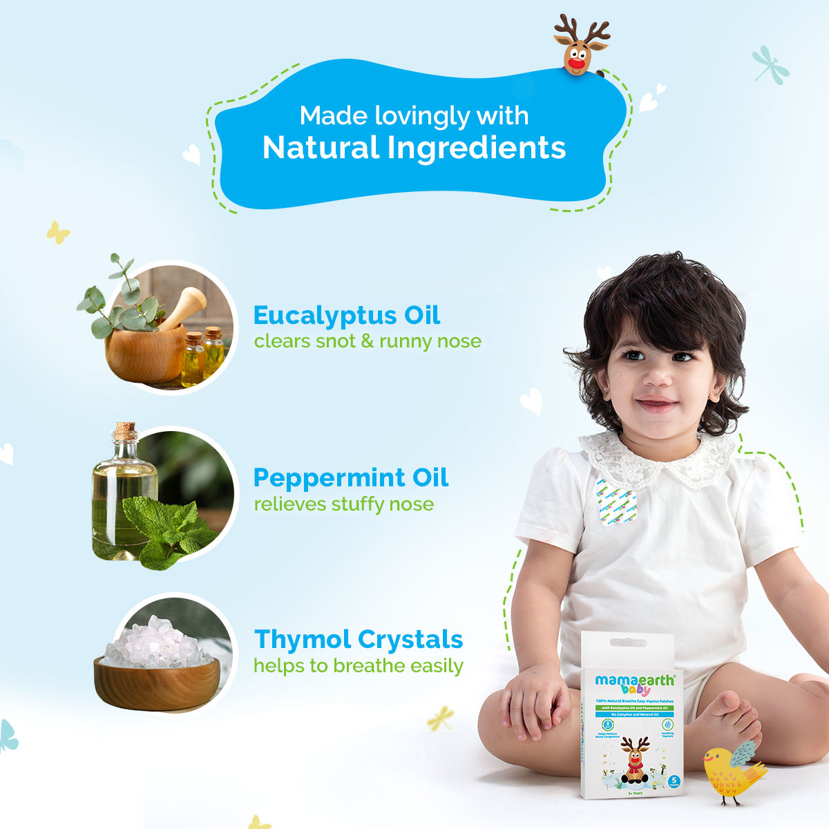 Mamaearth Baby 100% Natural Breathe Easy Vapour Patches with Eucalyptus Oil & Peppermint Oil - 5 pcs 100% Natural Ingredients | Free from Camphor & Mineral Oil | Up to 8 Hrs Relief from Nasal Congestion Baby Skin Care (5 pc) - Image 3