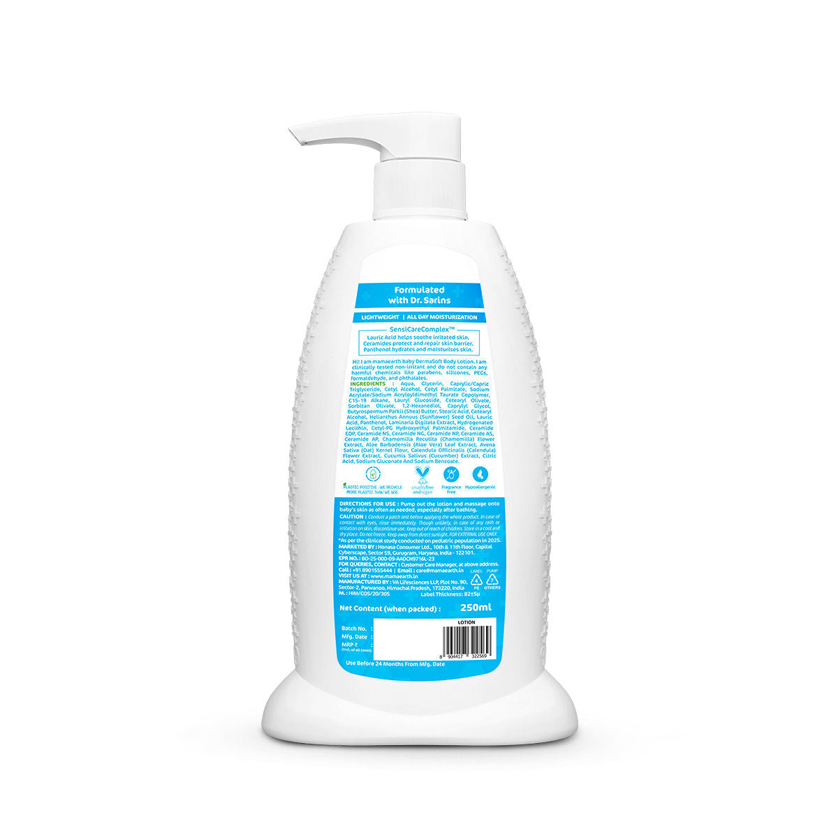 Mamaearth Baby DermaSoft Body Lotion with SensiCareComplex™ for Baby's Sensitive Skin - 250 ml Co-created with Dermatologists | Enriched with SensiCareComplex™ for Baby's Sensitive Skin | Safe and Non-irritant formula* | Fragrance-Free - Image 2