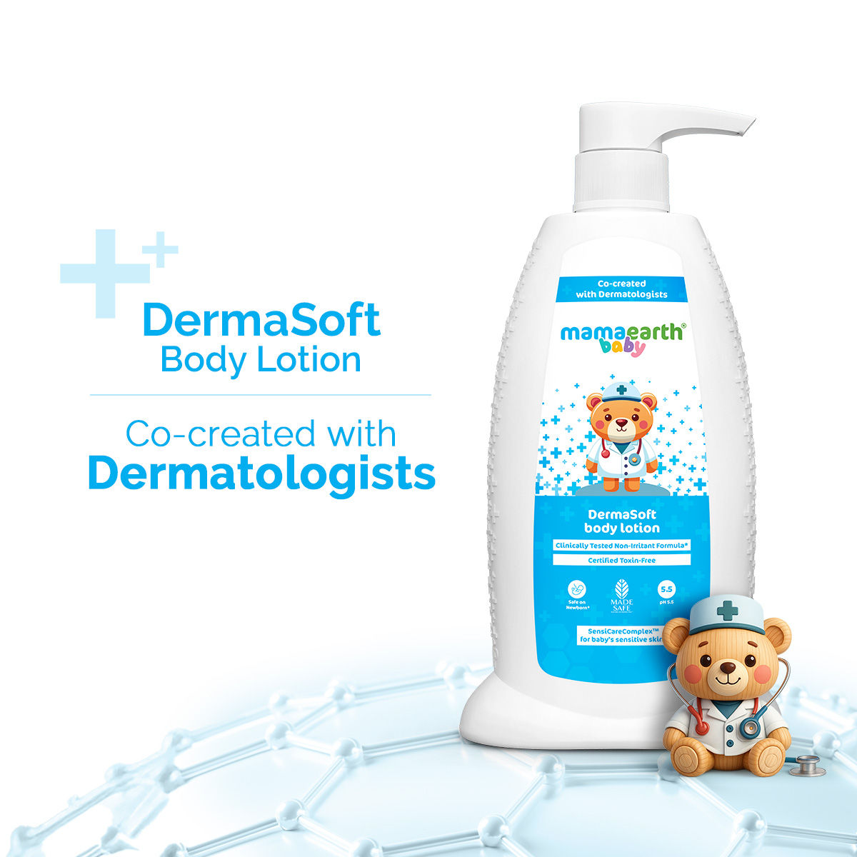 Mamaearth Baby DermaSoft Body Lotion with SensiCareComplex™ for Baby's Sensitive Skin - 250 ml Co-created with Dermatologists | Enriched with SensiCareComplex™ for Baby's Sensitive Skin | Safe and Non-irritant formula* | Fragrance-Free