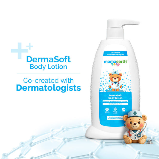 Mamaearth Baby DermaSoft Body Lotion with SensiCareComplex™ for Baby's Sensitive Skin - 250 ml Co-created with Dermatologists | Enriched with SensiCareComplex™ for Baby's Sensitive Skin | Safe and Non-irritant formula* | Fragrance-Free