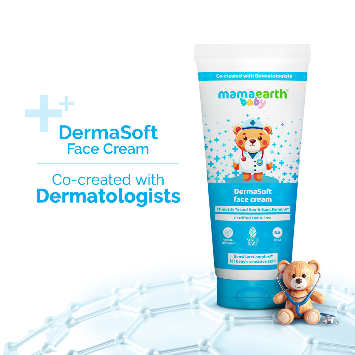 Mamaearth Baby DermaSoft Face Cream with SensiCareComplex™ for Baby's Sensitive Skin - 80 gm Co-created with Dermatologists | Enriched with SensiCareComplexTM for Baby's Sensitive Skin | Safe and Non-irritant formula