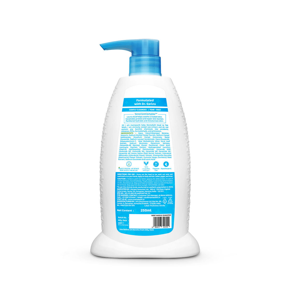 Mamaearth Baby DermaSoft Head to Toe Wash with SensiCareComplex™ for Baby's Sensitive Skin - 250 ml Co-created with Dermatologists | Enriched with SensiCareComplexTM for Baby's Sensitive Skin | Safe and Non-irritant formula - Image 2