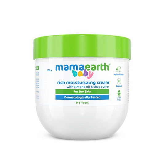Mamaearth Baby Rich Moisturizing Cream With Almond Oil & Shea Butter For Dry Skin - 200 gm | For Face & Body | 24-Hour Moisturization | Nourishes & Softens Skin