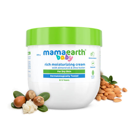 Mamaearth Baby Rich Moisturizing Cream With Almond Oil & Shea Butter For Dry Skin - 200 gm | For Face & Body | 24-Hour Moisturization | Nourishes & Softens Skin - Image 3