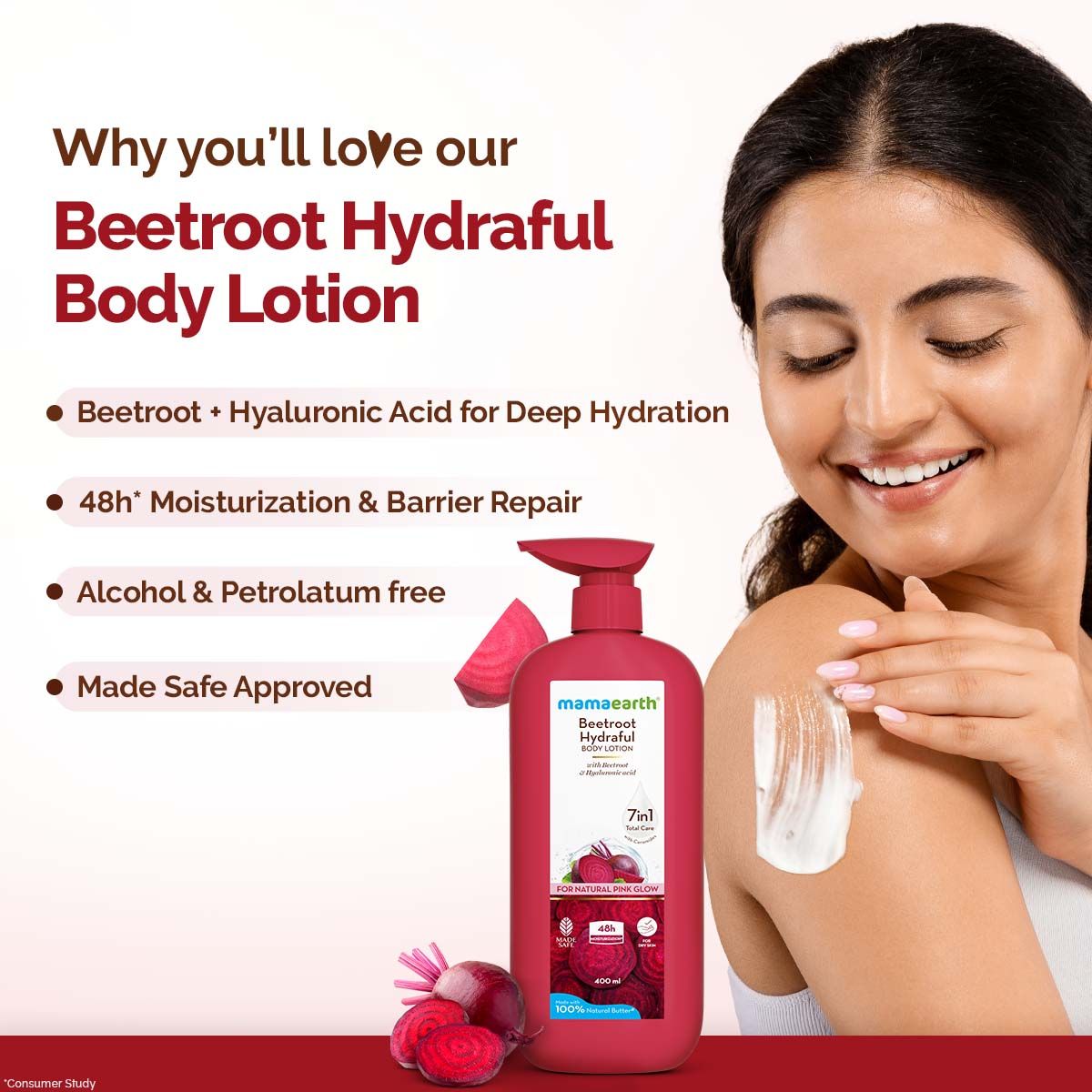 Mamaearth Beetroot Hydraful Body Lotion with Beetroot & Hyaluronic Acid & for Natural Pink Glow (400 ml) - Image 2
