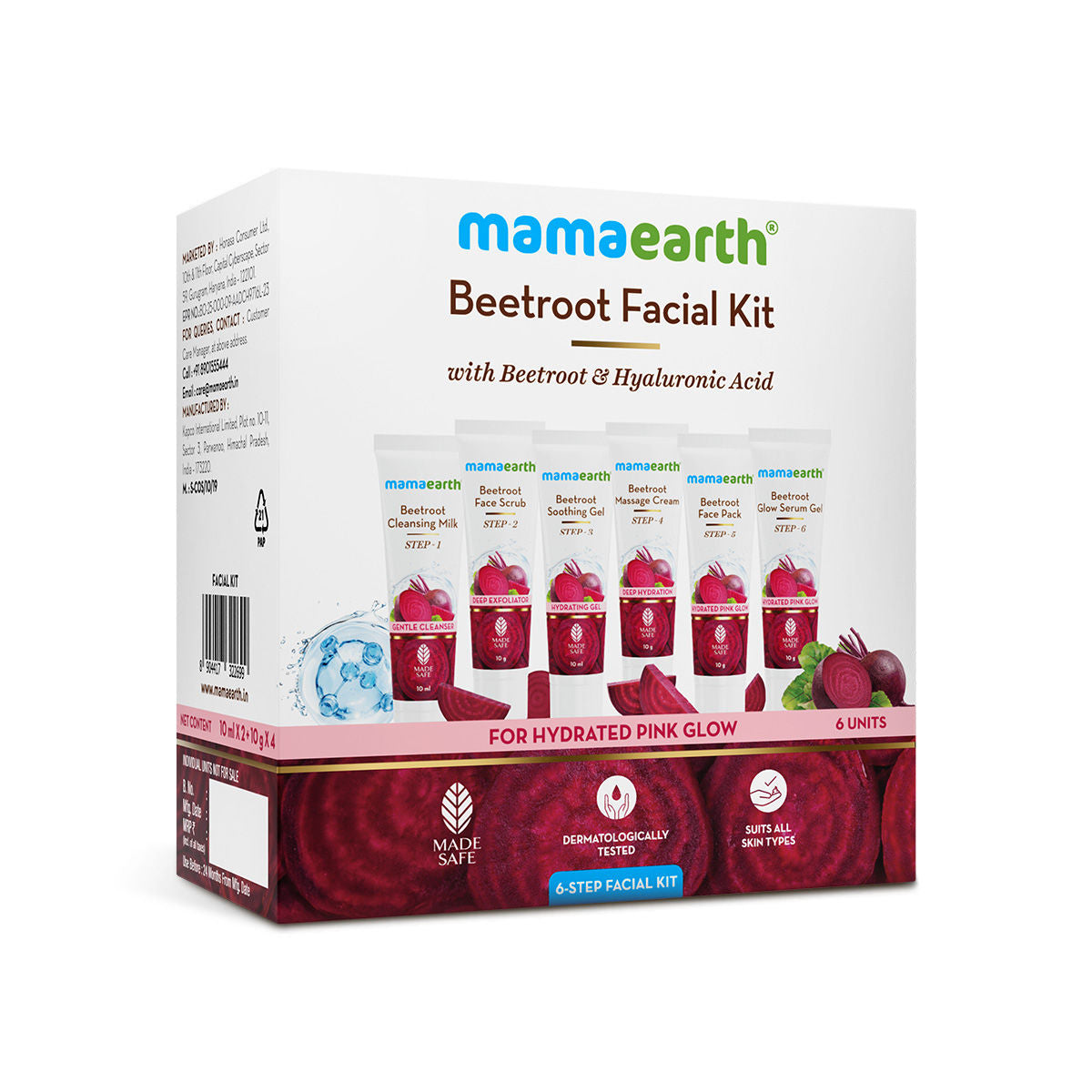 Mamaearth Beetroot Hydraful Facial Kit with Beetroot & Hyaluronic Acid - 2*10 ml + 4*10 gm Hydrated Pink Glow in 30 Minutes | Spa-like Facial - Anytime, Anywhere | Instantly Brightens Skin | Made Safe