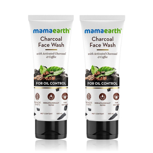 Mamaearth Charcoal Face Wash with Activated Charcoal & Coffee for Oil Control - 100 ml - Pack of 2