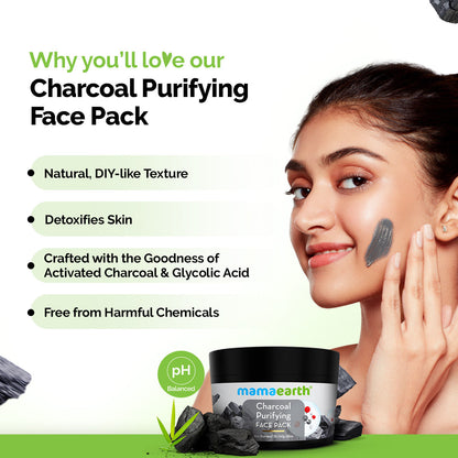 Mamaearth Charcoal Purifying Face Pack with Activated Charcoal & Glycolic Acid for Skin Detoxification Natural, DIY-like Texture | Detoxifies Skin | Crafted with Nature’s Best Ingredients | Free From Harmful Chemicals 200 gm - Image 4