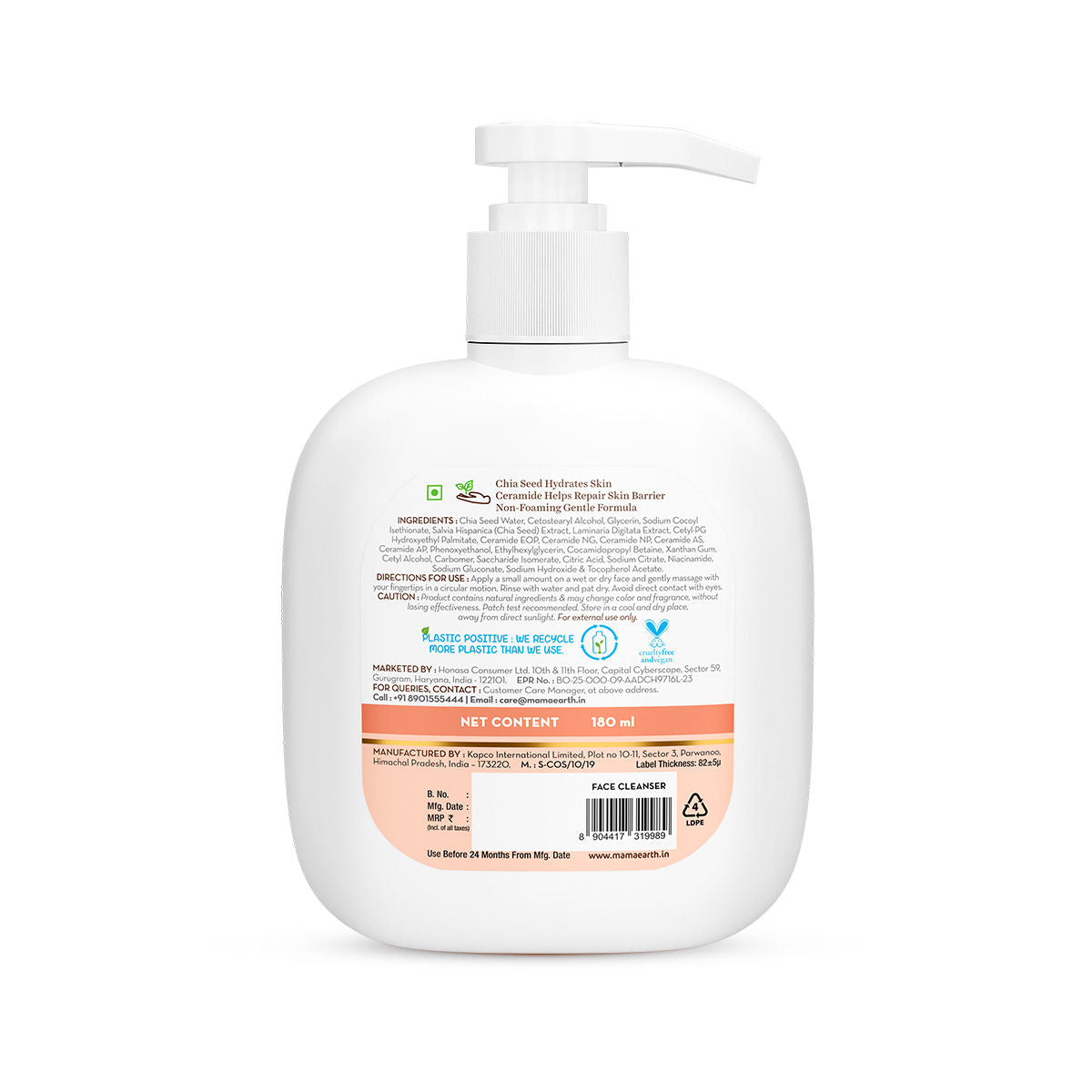 Mamaearth Chia Calming Face Cleanser with Chia Seed & Ceramides for Dry & Sensitive Skin 180 ml |hydrated glow| Strengthens Skin’s Natural Barrier | Co-Created with Dermats | Non-foaming | Fragrance & Soap Free - Image 3