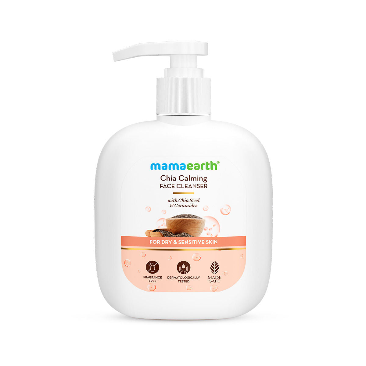 Mamaearth Chia Calming Face Cleanser with Chia Seed & Ceramides for Dry & Sensitive Skin 180 ml |hydrated glow| Strengthens Skin’s Natural Barrier | Co-Created with Dermats | Non-foaming | Fragrance & Soap Free