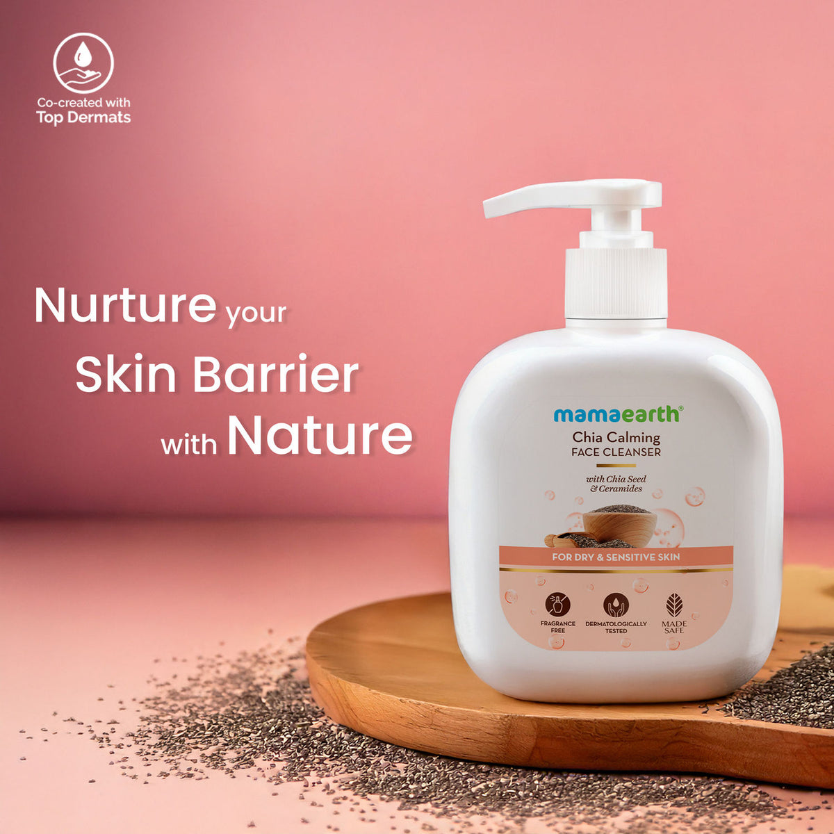 Mamaearth Chia Calming Face Cleanser with Chia Seed & Ceramides for Dry & Sensitive Skin 180 ml |hydrated glow| Strengthens Skin’s Natural Barrier | Co-Created with Dermats | Non-foaming | Fragrance & Soap Free - Image 2