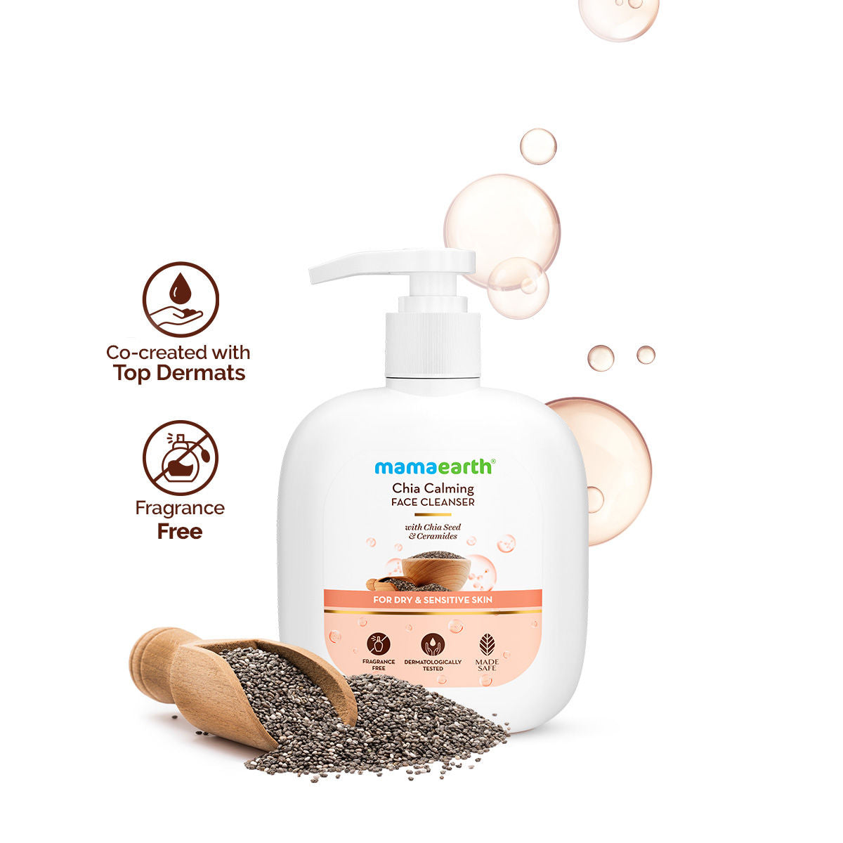 Mamaearth Chia Calming Face Cleanser with Chia Seed & Ceramides for Dry & Sensitive Skin 180 ml |hydrated glow| Strengthens Skin’s Natural Barrier | Co-Created with Dermats | Non-foaming | Fragrance & Soap Free - Image 4