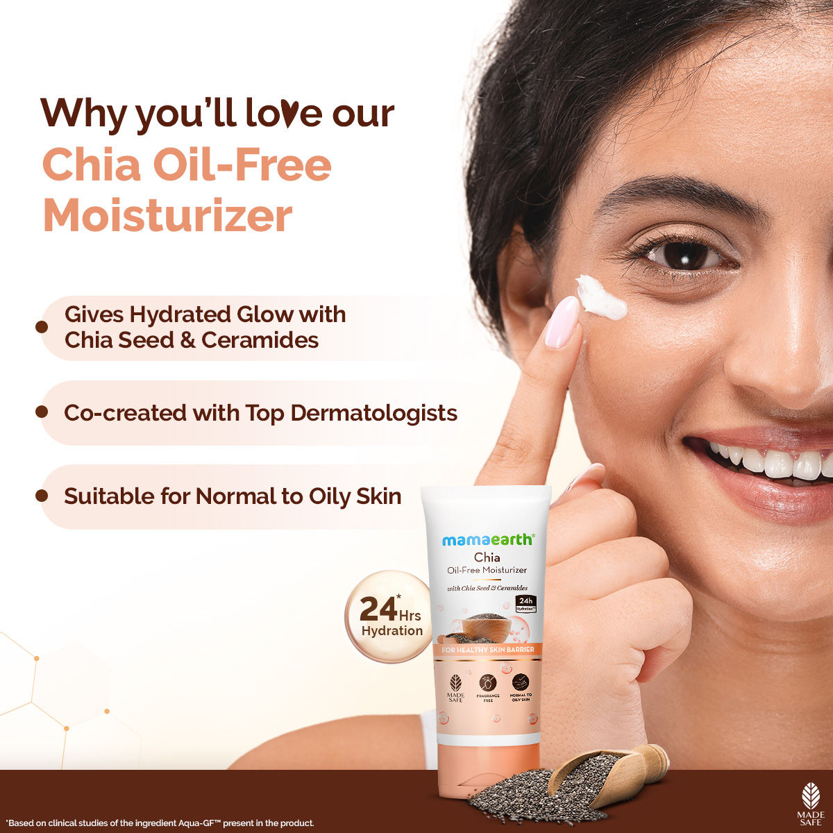 Mamaearth Chia Oil-Free Moisturizer with Chia Seed & Ceramides for Healthy Skin Barrier 80 gm | Normal to Oily Skin |hydrated glow| 24 Hrs Long-Lasting Hydration | Co-Created with Dermats | Oil-Free Formula | Fragrance Free - Image 5