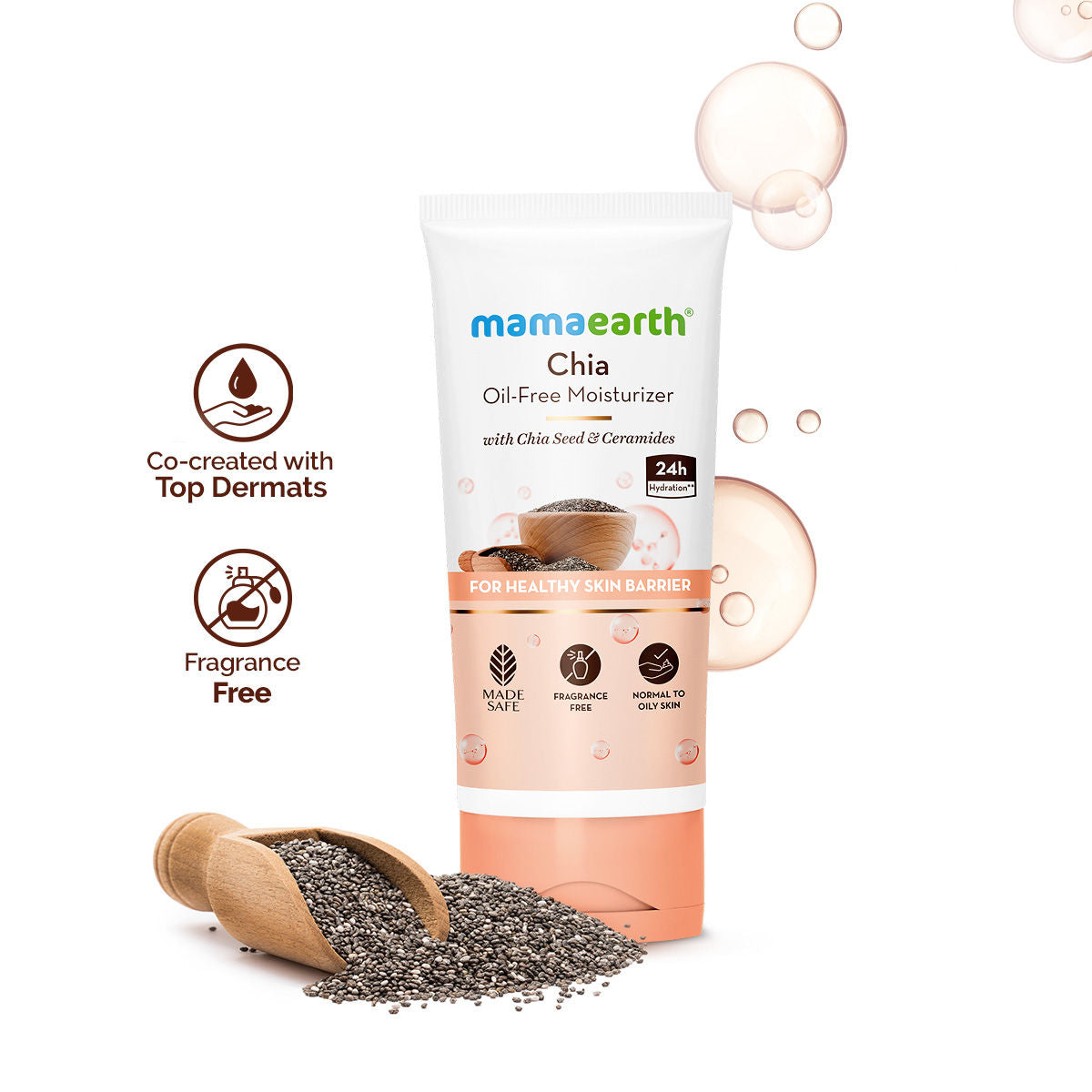 Mamaearth Chia Oil-Free Moisturizer with Chia Seed & Ceramides for Healthy Skin Barrier 80 gm | Normal to Oily Skin |hydrated glow| 24 Hrs Long-Lasting Hydration | Co-Created with Dermats | Oil-Free Formula | Fragrance Free - Image 4