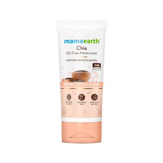 Mamaearth Chia Oil-Free Moisturizer with Chia Seed & Ceramides for Healthy Skin Barrier 80 gm | Normal to Oily Skin |hydrated glow| 24 Hrs Long-Lasting Hydration | Co-Created with Dermats | Oil-Free Formula | Fragrance Free