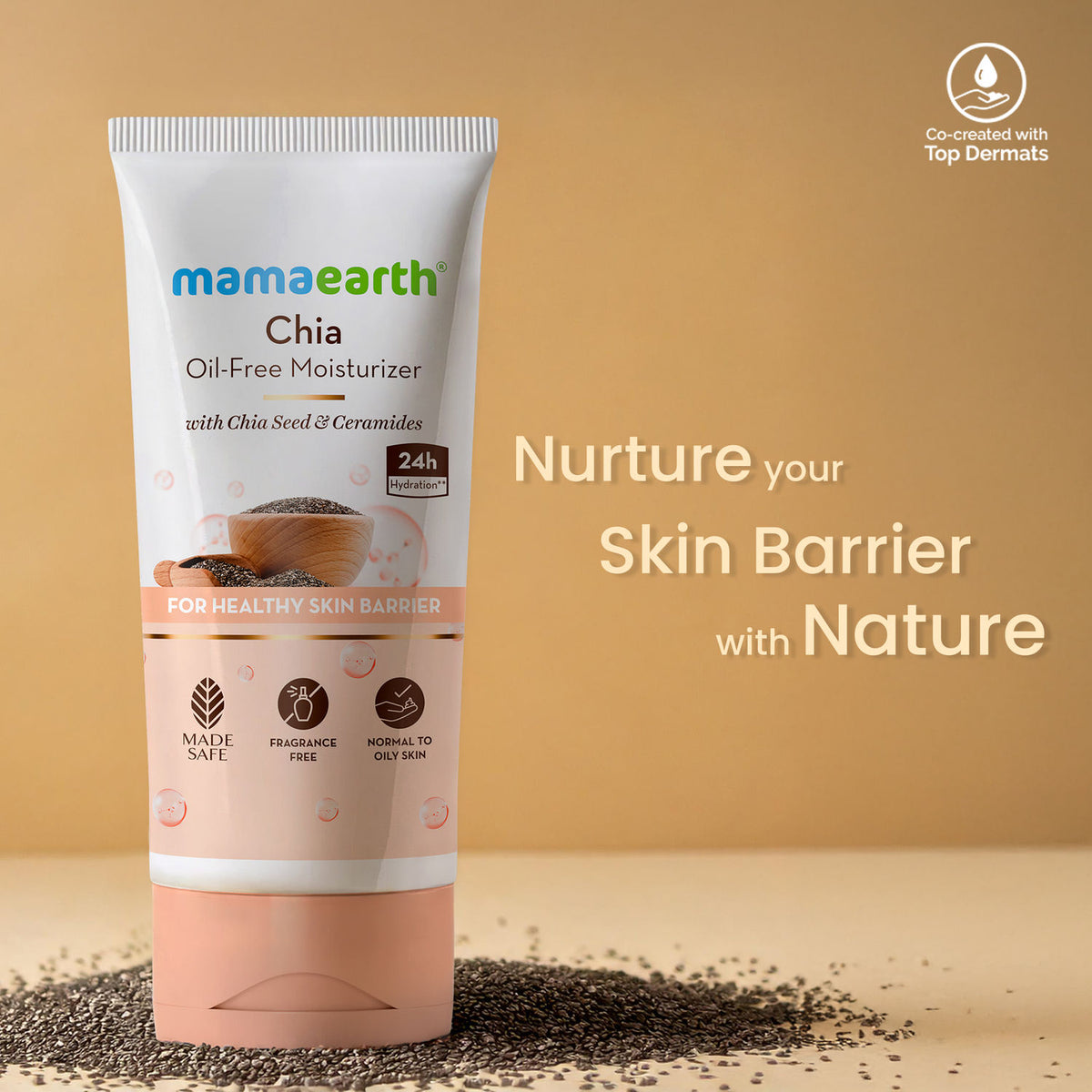 Mamaearth Chia Oil-Free Moisturizer with Chia Seed & Ceramides for Healthy Skin Barrier 80 gm | Normal to Oily Skin |hydrated glow| 24 Hrs Long-Lasting Hydration | Co-Created with Dermats | Oil-Free Formula | Fragrance Free - Image 2