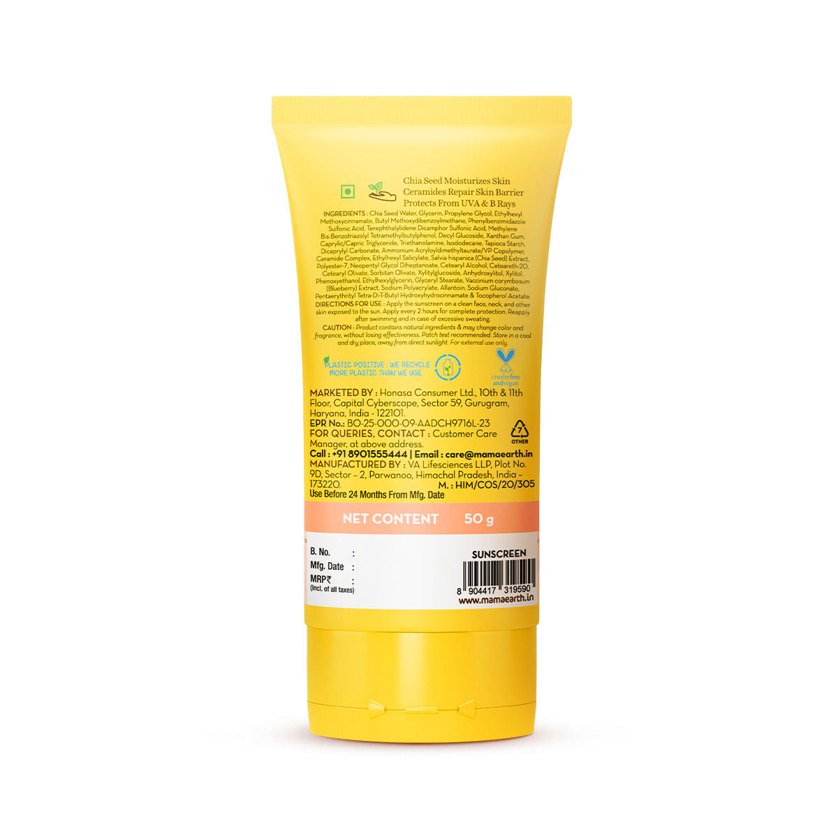 Mamaearth Chia Oil-Free Sunscreen with Chia Seed & Ceramides for Healthy Skin Barrier & Sun Protection 50 gm SPF50 PA++++ | Oil-Free Formula for Normal to OilySkin|hydrated glow| UVA/B Protection |No White Cast | InVivo Tested - Image 3