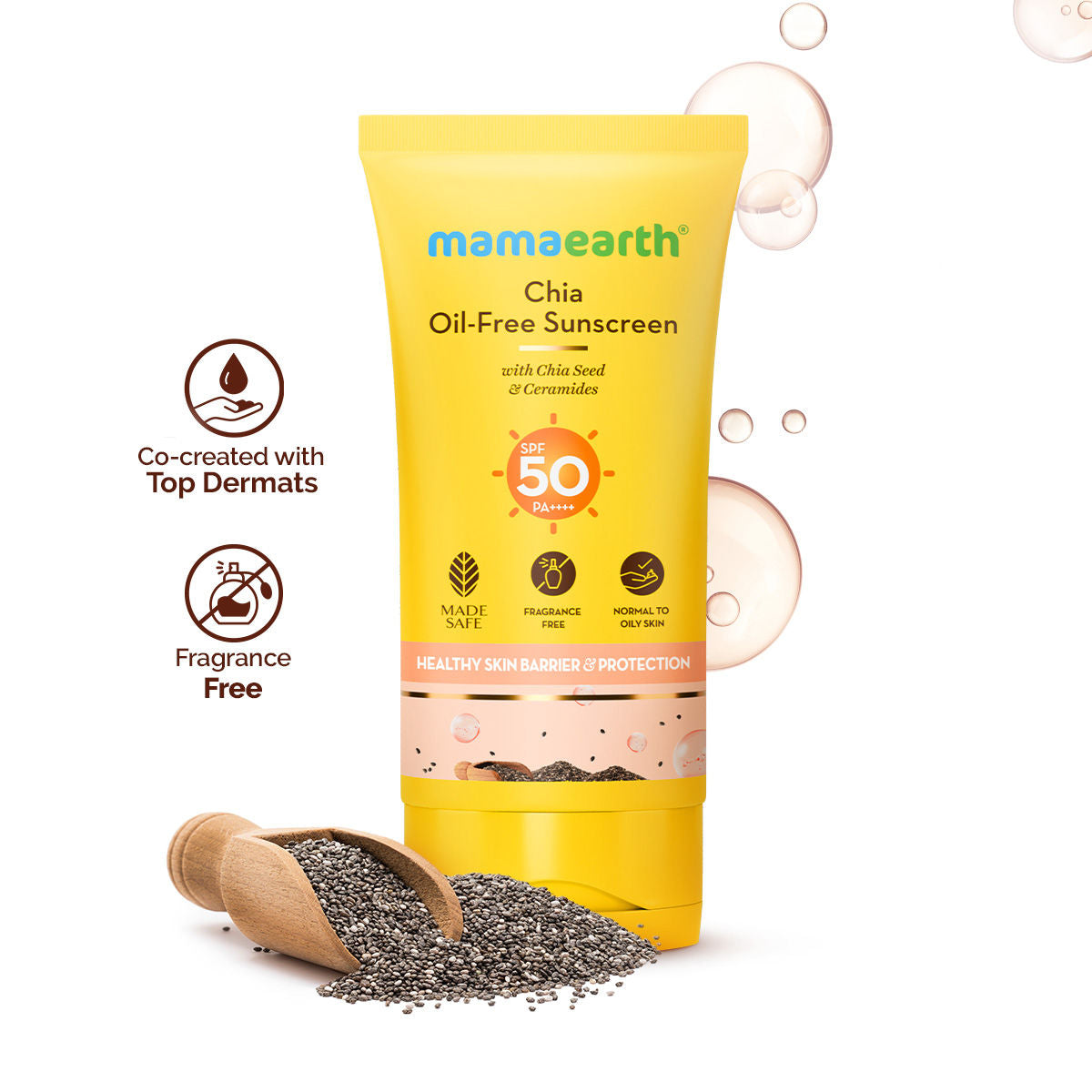 Mamaearth Chia Oil-Free Sunscreen with Chia Seed & Ceramides for Healthy Skin Barrier & Sun Protection 50 gm SPF50 PA++++ | Oil-Free Formula for Normal to OilySkin|hydrated glow| UVA/B Protection |No White Cast | InVivo Tested - Image 4