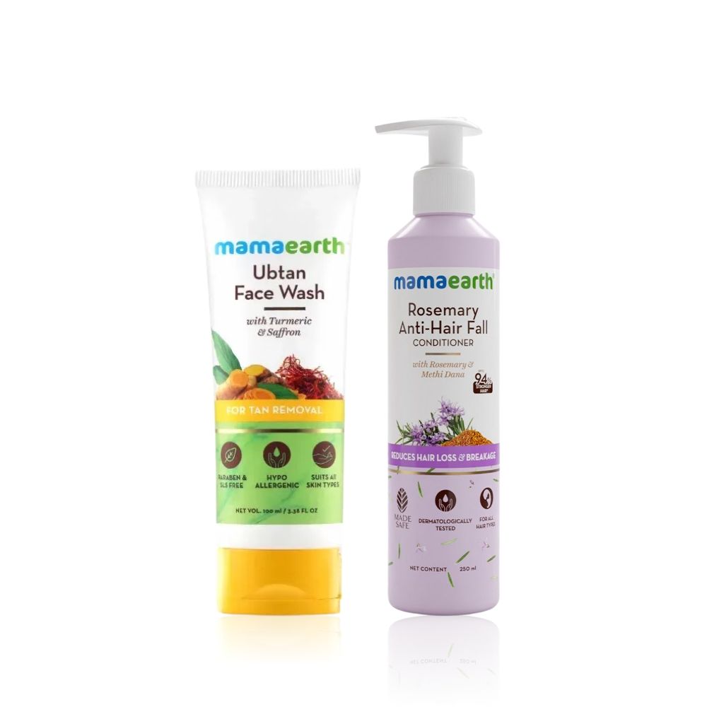 Mamaearth Cleanse Essential Duo(Rosemary Anti-Hair Fall Conditioner + Ubtan Facewash) (250 ml + 100 ml) Combo of 2