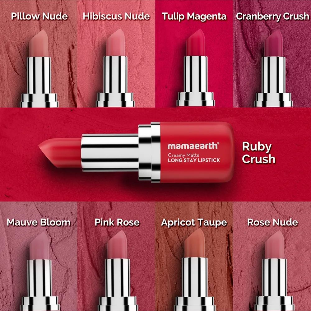 Mamaearth Creamy Matte Long Stay Lipstick with Murumuru Butter and Vitamin E for 8-Hour Long Stay |Cranberry Crush - 4.2 gm (Pack of 2) - Image 3