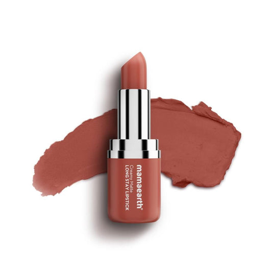 Mamaearth Creamy Matte Long Stay Lipstick with Murumuru Butter and Vitamin E for 8-Hour Long Stay (Flakeproof & Non-Drying | Intense Color Payoff) Apricot Taupe - 4.2 gm