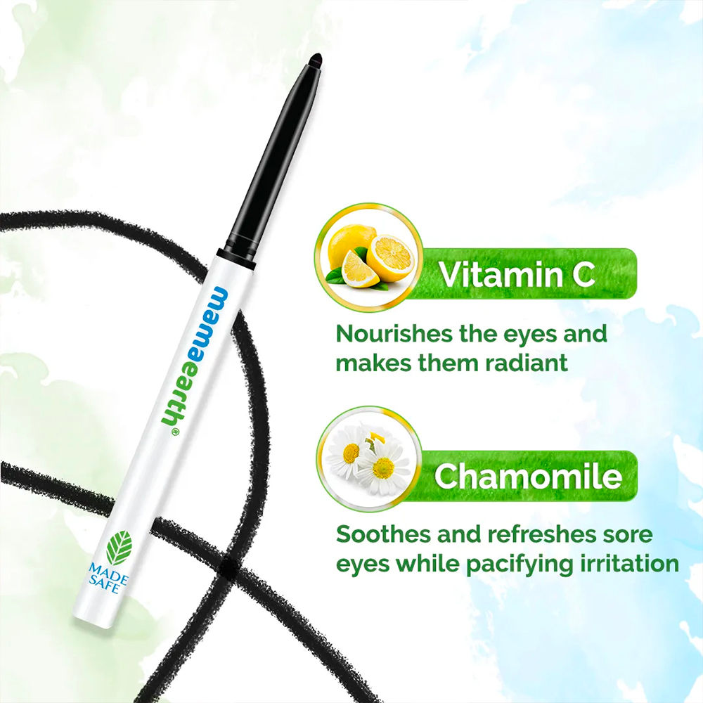 Mamaearth Charcoal Black Long Stay Kajal with Vitamin C & Chamomile For 11 Hour Long Stay - 0.35 gm - Pack of 2 - Image 4