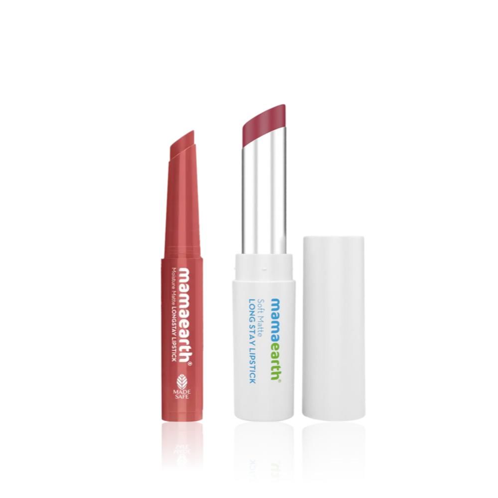 Mamaearth Dual Lip Essentials Combo of 2(Soft Matte Long Stay Lipstick with Jojoba Oil & Vitamin E – Grape Wine 3.5 gm + Moisture Matte Longstay Mini Lipstick with Avocado Oil & Vitamin E – 01 Carnation Nude 0.7 gm)
