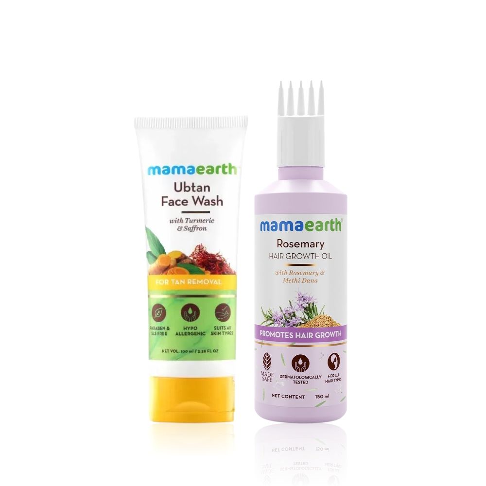 Mamaearth Essential Growth & Freshness Duo(Rosemary Hair Growth Oil + Ubtan Facewash) (150 ml + 100 ml) Combo of 2