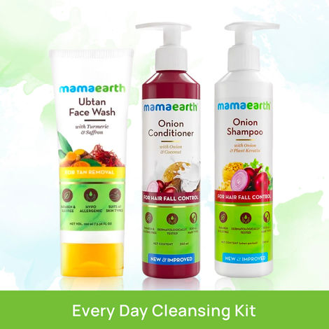Mamaearth Every Day Cleansing Kit (Ubtan Facewash (100 ml) + Onion Hair fall Shampoo (250 ml) + Onion Conditioner(250 ml))