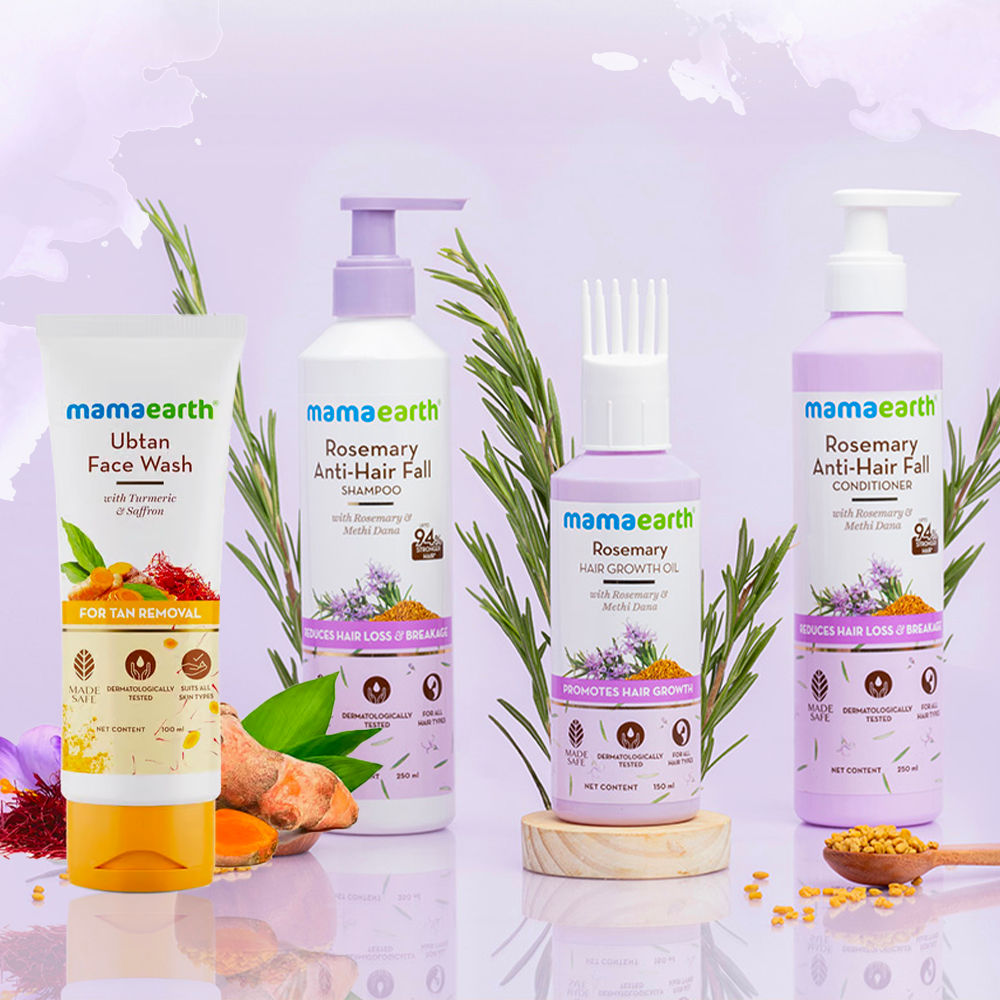 Mamaearth Everyday Nourish & Cleanse Essential Kit (Ubtan Facewash + Rosemay Anti- Hair fall Shampoo + Rosemay Anti- Hair fall Conditioner + Rosemary Hair Oil) (100 ml + 250 ml + 250 ml + 150 ml) Combo of 4