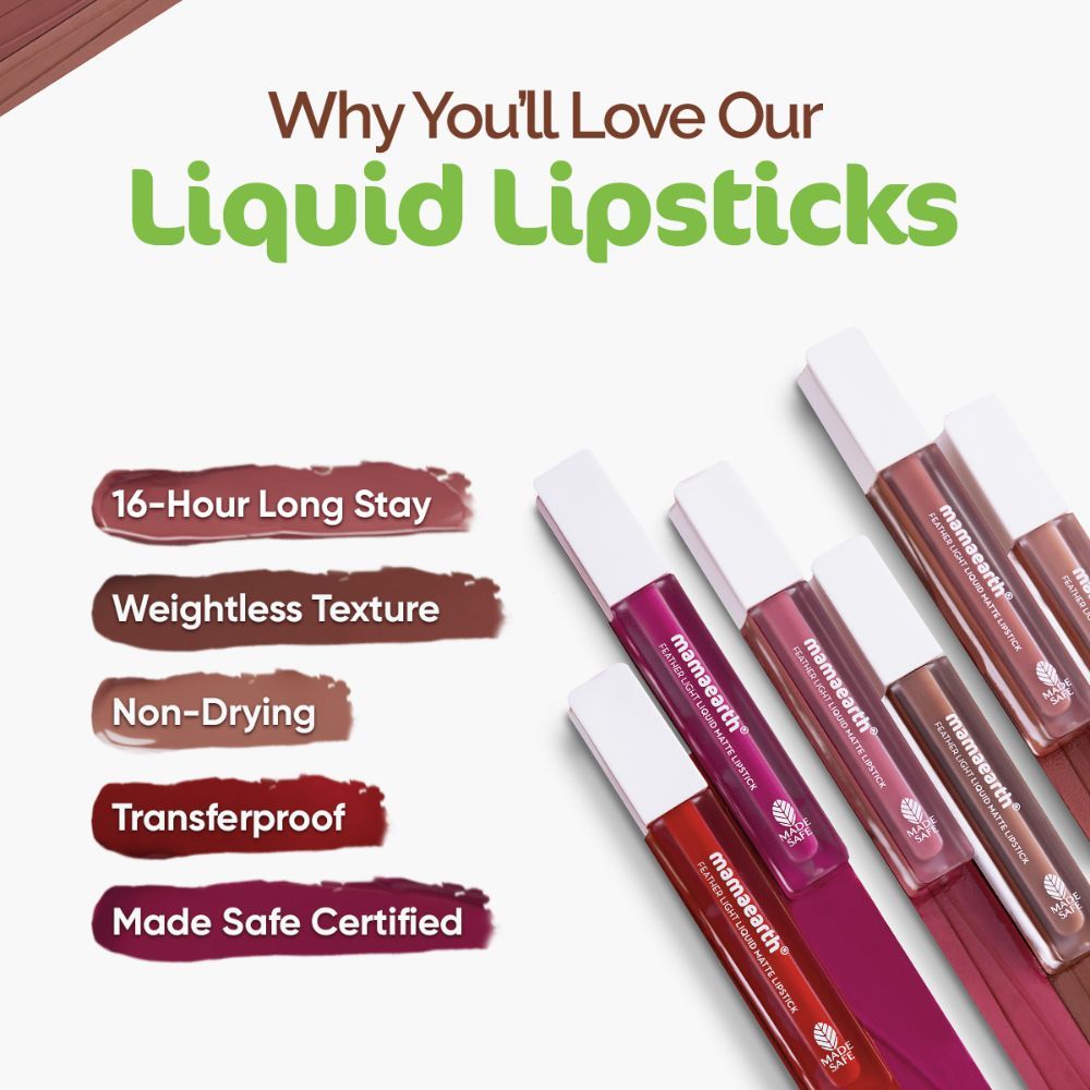 Mamaearth Feather Light Liquid Matte Lipstick with Coconut & Vitamin E - 05 Nude Brown - 3.5 ml - Image 3