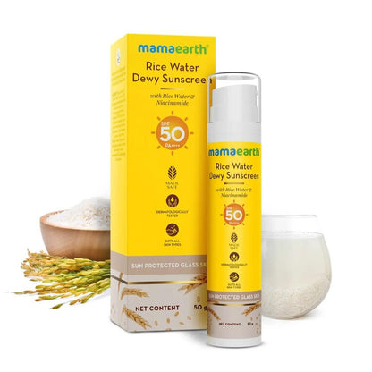 Mamaearth Glass Skin Essentials Combo: Rice Face Wash (100 ml) + Rice Oil-Free Face Moisturizer (80 gm) + Rice Water Dewy Sunscreen (50 gm) - Image 4