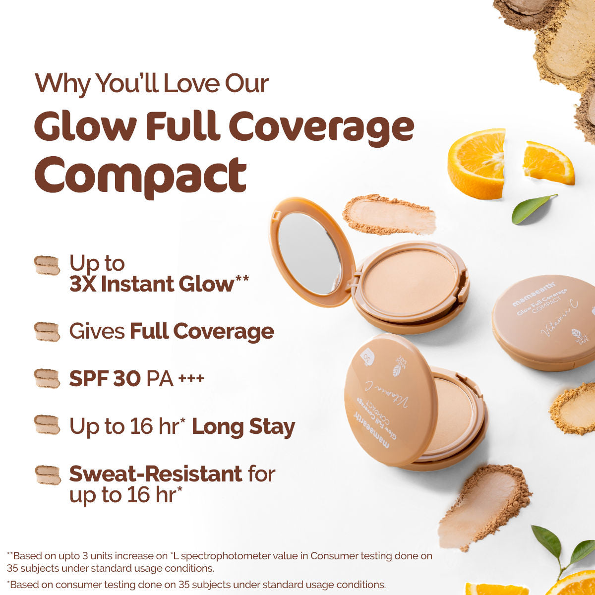 Mamaearth Glow Full Coverage Compact SPF 30 with Vitamin C & Turmeric - 01 Pearl Glow - 9 gm - Image 3