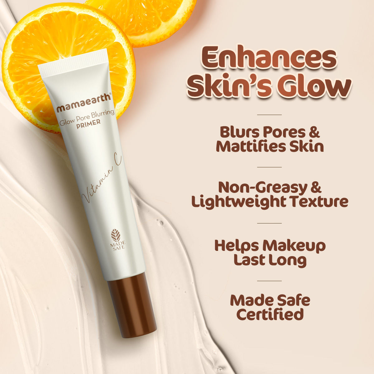 Mamaearth Glow Pore Blurring Primer with Vitamin C & Turmeric - 25 gm Enhances Skin's Glow | Blurs Pores | Mattifies Skin | Brightens Skin Tone - Image 4
