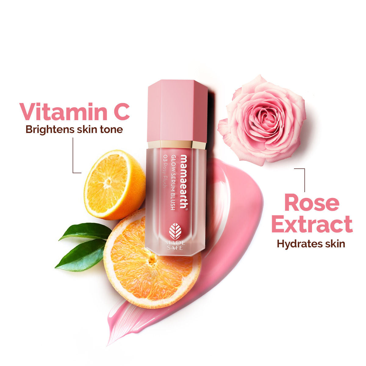 Mamaearth Glow Serum Blush with Vitamin C & Rose Extract - 5 ml - Rosy Flush Serum Formula | Long-lasting | Blendable, Water-like Texture - Image 4
