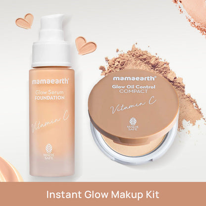Mamaearth Glow Serum Foundation with Vitamin C & Turmeric for 12-Hour Long Stay - 01 Ivory Glow (30 ml) + Mamaearth Glow Oil Control Compact SPF 30 with Vitamin C & Turmeric for 2X Instant Glow - 02 Creme Glow (9 gm)