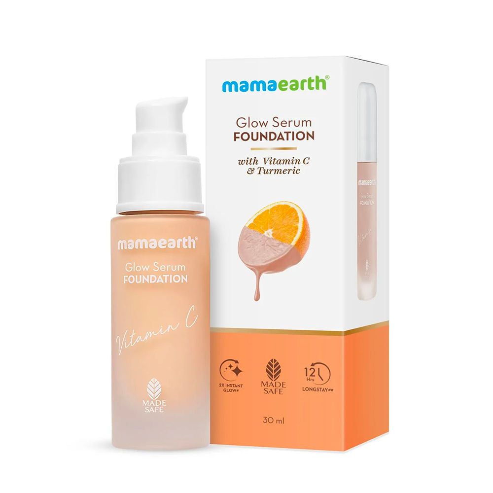 Mamaearth Glow Serum Foundation with Vitamin C & Turmeric for 12-Hour Long Stay - 01 Ivory Glow (30 ml) + Mamaearth Glow Oil Control Compact SPF 30 with Vitamin C & Turmeric for 2X Instant Glow - 02 Creme Glow (9 gm) - Image 2