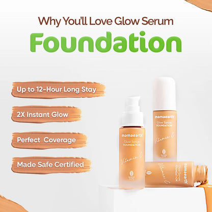 Mamaearth Glow Serum Foundation with Vitamin C & Turmeric for 12-Hour Long Stay - 01 Ivory Glow (30 ml) + Mamaearth Glow Oil Control Compact SPF 30 with Vitamin C & Turmeric for 2X Instant Glow - 02 Creme Glow (9 gm) - Image 3
