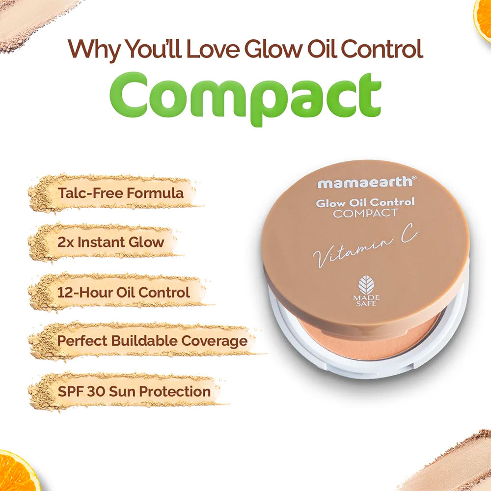 Mamaearth Glow Serum Foundation with Vitamin C & Turmeric for 12-Hour Long Stay - 01 Ivory Glow (30 ml) + Mamaearth Glow Oil Control Compact SPF 30 with Vitamin C & Turmeric for 2X Instant Glow - 02 Creme Glow (9 gm) - Image 5
