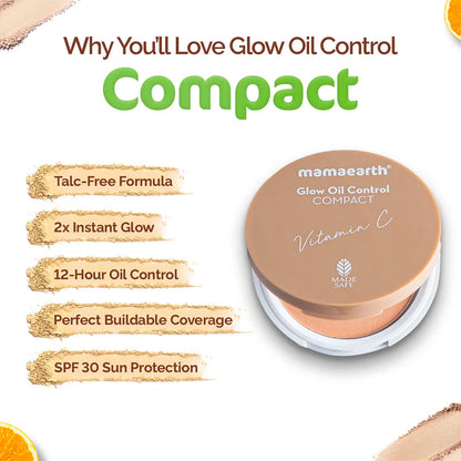 Mamaearth Glow Serum Foundation with Vitamin C & Turmeric for 12-Hour Long Stay - 01 Ivory Glow (30 ml) + Mamaearth Glow Oil Control Compact SPF 30 with Vitamin C & Turmeric for 2X Instant Glow - 02 Creme Glow (9 gm) - Image 5